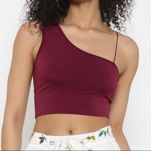 Forever 21 burgundy one shoulder cropped top